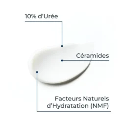 Ingrédients clés de la crème Eucerin Urea Repair avec 10% d'urée et céramides pour une hydratation intense