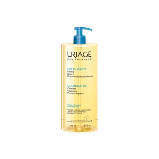 Flacon de 1 litre d'huile lavante Uriage pour peaux sensibles.