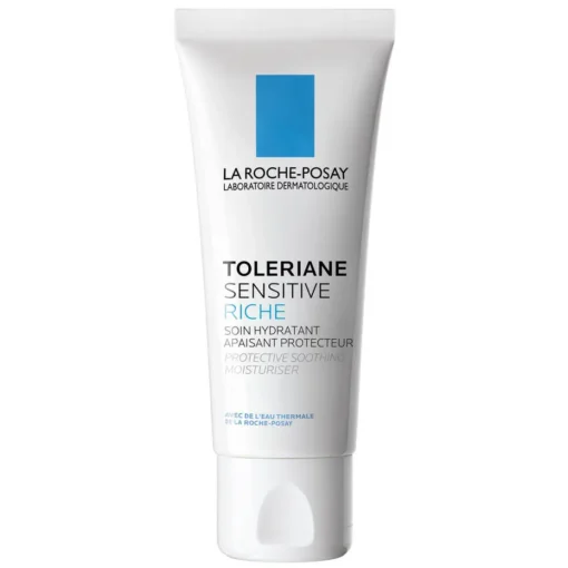 Soin hydratant apaisant Toleriane Sensitive Riche de La Roche-Posay pour peaux sensibles.