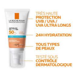 Crème hydratante Anthelios UVMune 400 SPF 50+ avec protection UVA ultra-longs.