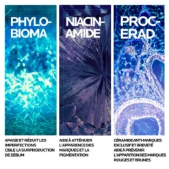 Ingrédients du soin Effaclar Duo+ M : phylobioma, niacinamide et Procerad.