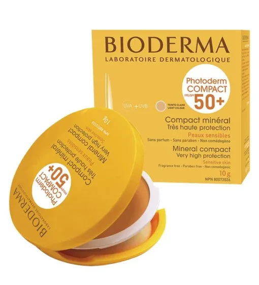 Bioderma Photoderm Compact SPF 50+ teinte claire 10g avec haute protection solaire pour peaux sensibles