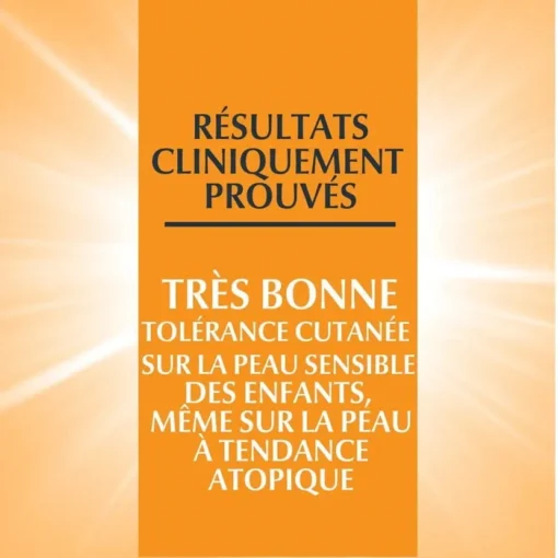 Résultats cliniquement prouvés : Très bonne tolérance cutanée sur la peau sensible des enfants, même à tendance atopique.