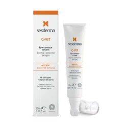 Boîte et tube de crème contour des yeux Sesderma C-Vit, 15 ml.