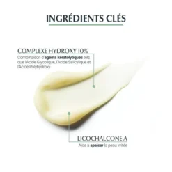 Ingrédients clés du soin rénovateur cutané Eucerin Dermopure : complexe Hydroxy 10%, Licochalcone A.