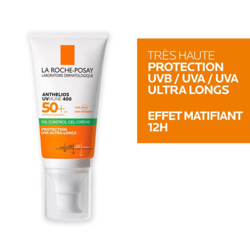 Crème solaire La Roche-Posay Anthelios UVMUNE 400 Gel-Crème avec protection UV et effet matifiant 12 heures.