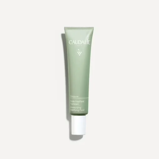 Flacon du fluide matifiant hydratant Caudalie Vinopure pour peaux mixtes.