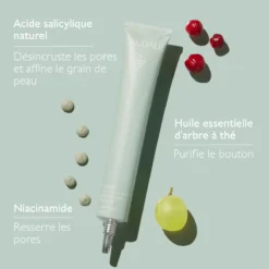 Stop Boutons Vinopure Caudalie avec acide salicylique, huile d'arbre à thé et niacinamide.