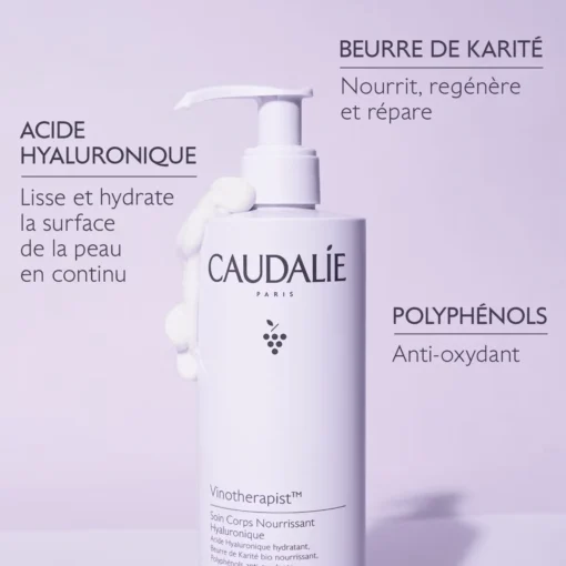 Soin corps nourrissant Caudalie avec acide hyaluronique, beurre de karité et polyphénols