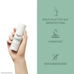 Crème Eucerin Dermopure Hydra pour peaux à imperfections, hydratante et non-comédogène.
