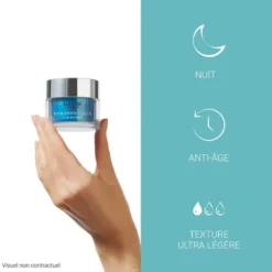 Gel-crème de nuit Eucerin Hyaluron-Filler, soin anti-âge à la texture ultra-légère.