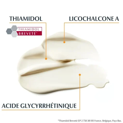 Ingrédients du fluide solaire Eucerin Pigment Control : Thiamidol, Licochalcone A, acide glycyrrhétinique.