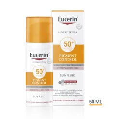 Fluide solaire Eucerin Pigment Control SPF 50+ contre l'hyperpigmentation avec Thiamidol.