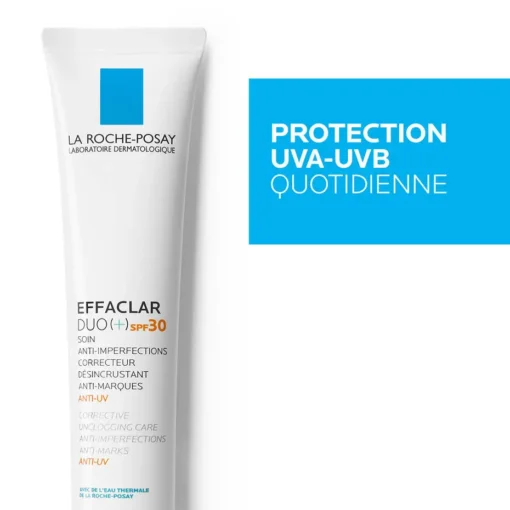 Effaclar Duo+ SPF 30 avec protection quotidienne UVA et UVB.