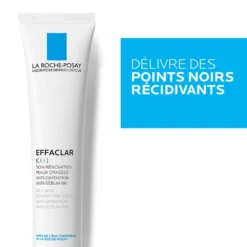 Tube de La Roche-Posay Effaclar K(+) avec action anti-récidive contre les points noirs.