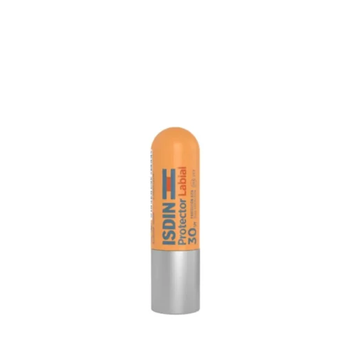 Tube de baume à lèvres ISDIN Protector Labial SPF 30 avec protection solaire.