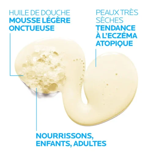 Mousse légère et onctueuse de l'huile lavante Lipikar AP+ pour peaux très sèches.