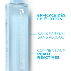 Dos de la bouteille de La Roche-Posay Eau Micellaire Ultra Peaux Réactives, efficace dès le premier coton.