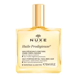 Flacon de 50 ml de l'Huile Prodigieuse de Nuxe, huile sèche multi-fonctions pour peau et cheveux.