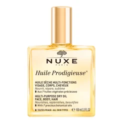 Flacon de l'Huile Prodigieuse de Nuxe, huile sèche multi-usages pour visage, corps et cheveux, 100 ml.