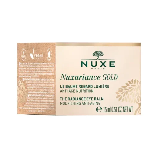 Boîte de Baume Regard Lumière Nuxuriance Gold de Nuxe, 15 ml, soin anti-âge pour les yeux