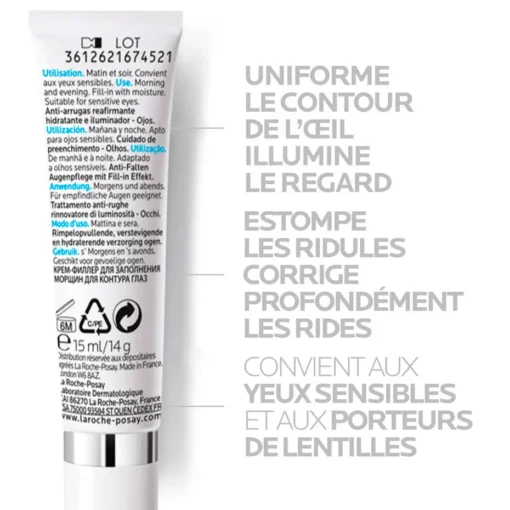 Arrière du tube Pure Vitamin C Yeux avec détails des bienfaits anti-rides et uniformité du contour de l’œil.