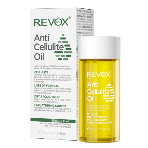 Huile anti-cellulite Revox B77 avec sa boîte, flacon de 75ml.