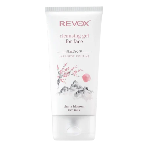 Tube de gel nettoyant visage Revox B77, parfum fleur de cerisier et lait de riz, routine japonaise.