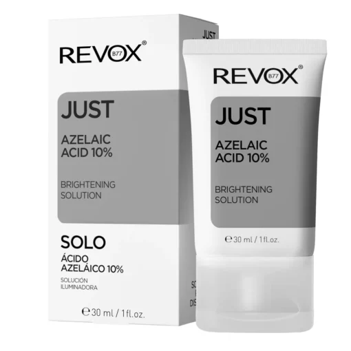 Solution éclaircissante Revox Just Azelaic Acid 10% avec sa boîte.