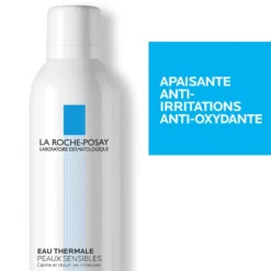 Eau thermale La Roche-Posay aux propriétés apaisantes, anti-irritations et anti-oxydantes.