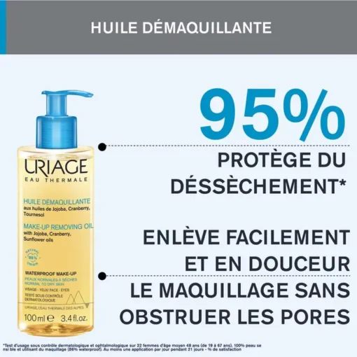 Uriage Huile Démaquillante 100 ml, protège du dessèchement et enlève le maquillage sans obstruer les pores.