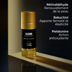 Flacon du sérum ISDIN Retinal Intense avec ses principaux actifs.