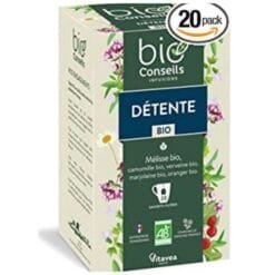 BIO CONSEILS INFUSION BIO DETENTE MELISSE CAMOMILLE VERVEINE MARJOLAINE ORANGER 20 SACHETS