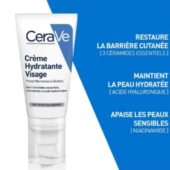 CeraVe Crème Hydratante Visage 50 ml pour restaurer la barrière cutanée
