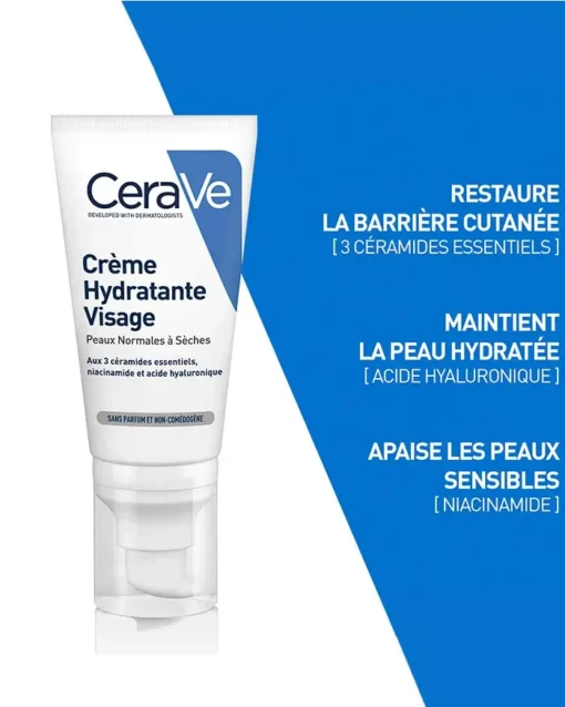 CeraVe Crème Hydratante Visage 50 ml pour restaurer la barrière cutanée