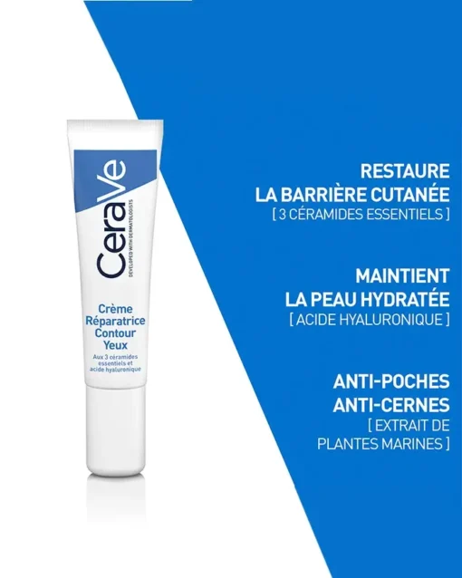 Crème réparatrice contour des yeux CeraVe, aux 3 céramides essentiels, 14 ml