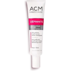 Tube de gel contour des yeux ACM Dépiwhite 15 ml en gros plan.