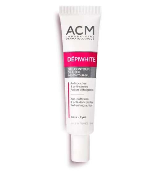 Tube de gel contour des yeux ACM Dépiwhite 15 ml en gros plan.