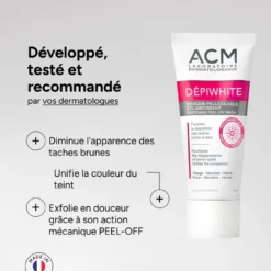 Masque pelliculable éclaircissant Dépiwhite recommandé par les dermatologues, 40 ml.