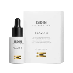 Sérum antioxydant ISDIN Flavo-C avec vitamine C et Ginkgo Biloba, flacon de 30 ml.