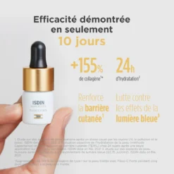 Efficacité du sérum ISDIN Flavo-C Forte après 10 jours : +155 % de collagène et hydratation de 24 heures.