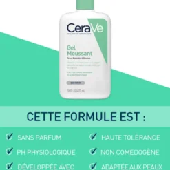 CeraVe Gel Moussant sans parfum et non comédogène, adapté aux peaux normales à grasses