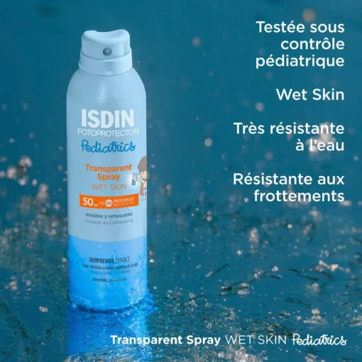 Spray ISDIN Fotoprotector Pediatrics très résistant à l'eau.