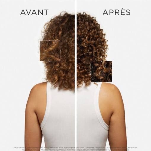 Avant et après application du concentré décalcifiant Kérastase Première
