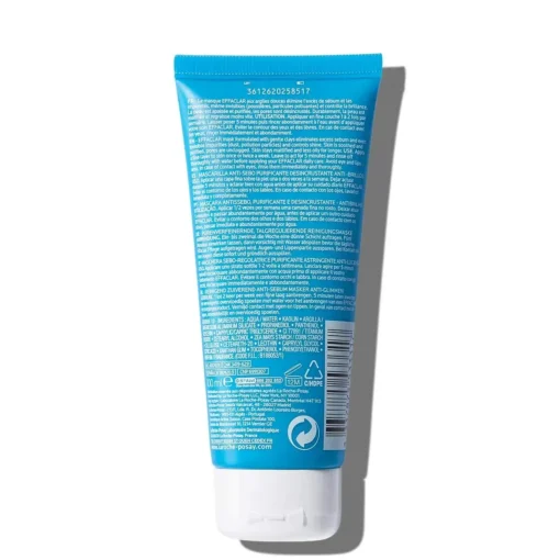 Vue arrière du tube de La Roche-Posay Effaclar Masque Sébo-Régulateur