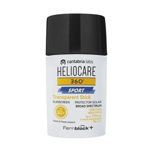 Stick solaire transparent Heliocare 360 Sport SPF 50+ pour protection UV.