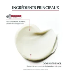 Les ingrédients principaux de Eucerin Anti-Pigment : Thiamidol et Dexpanthénol pour réduire les taches brunes et régénérer la peau.