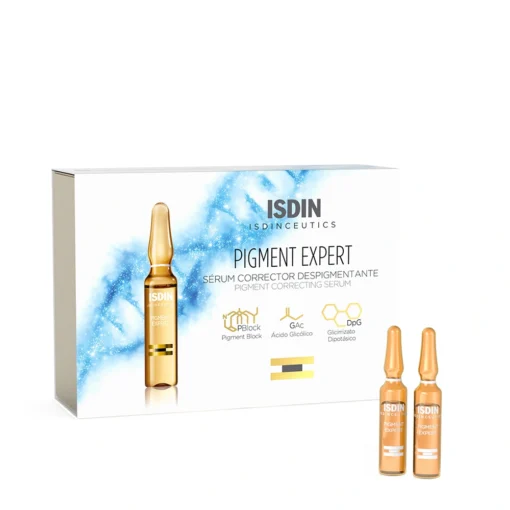 Boîte d’ampoules ISDIN Pigment Expert sérum correcteur dépigmentant.