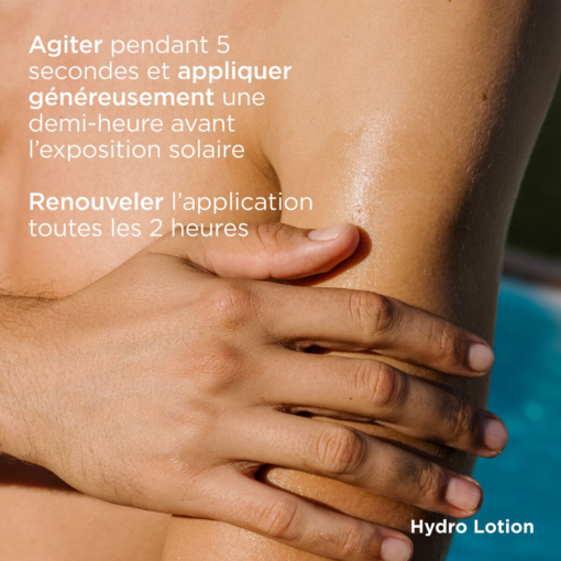 Application de l'ISDIN Hydro Lotion sur la peau avant l'exposition au soleil.