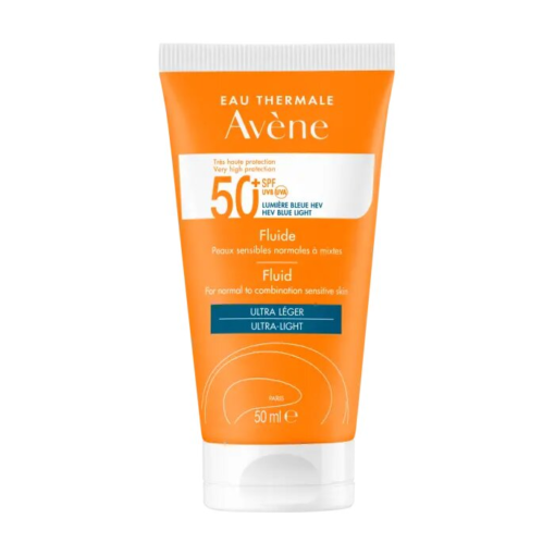 Tube de fluide solaire Avène SPF 50+ ultra léger.